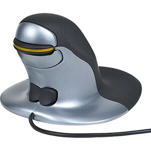 Posturite Penguin Wired Ambidextrous Ergonomic Mouse - Vertical High Precision Computer and Laptop Accessory - Compatible with Windows and Apple Mac - Small, Black/Silver