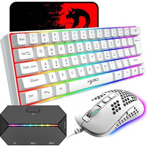 KUIYN 60% Wired Compact Gaming Keyboard 61 Keys 11 RGB Backlight Full Keys Anti-ghosting + Wired Lightweight Gaming Mouse 2400DPI Honeycomb Optical Mouse + Converter Adapter for PS4/Xbox Gamers (White)