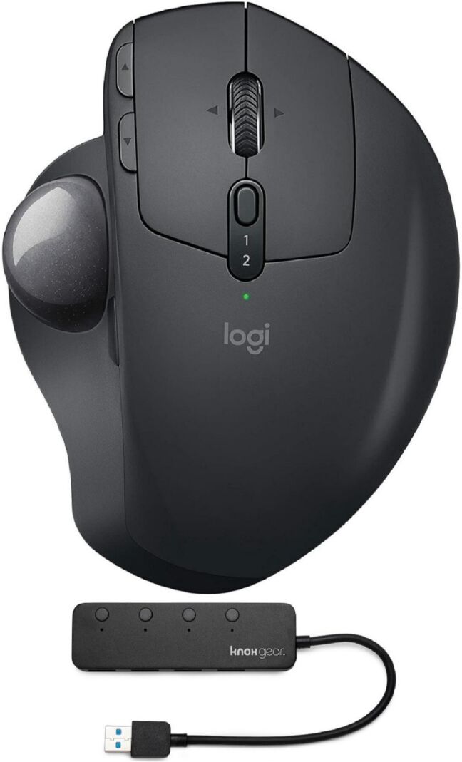 Logitech Mx Ergo Advanced Wireless Mouse Trackball with Knox Gear 4-Port Usb 3.0 Hub - Black