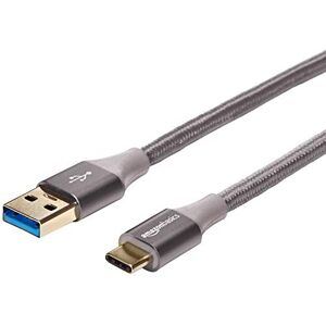 Amazon Basics Schnellladekabel, USB-C auf USB-A-3.1 (Gen. 1), Nylonumwicklung, 5 GBit/s Highspeed, USB-IF-zertifiziert, für Apple iPhone 15, iPad, Samsung Galaxy, Tablets, Laptops, 3 m, dunkelgrau