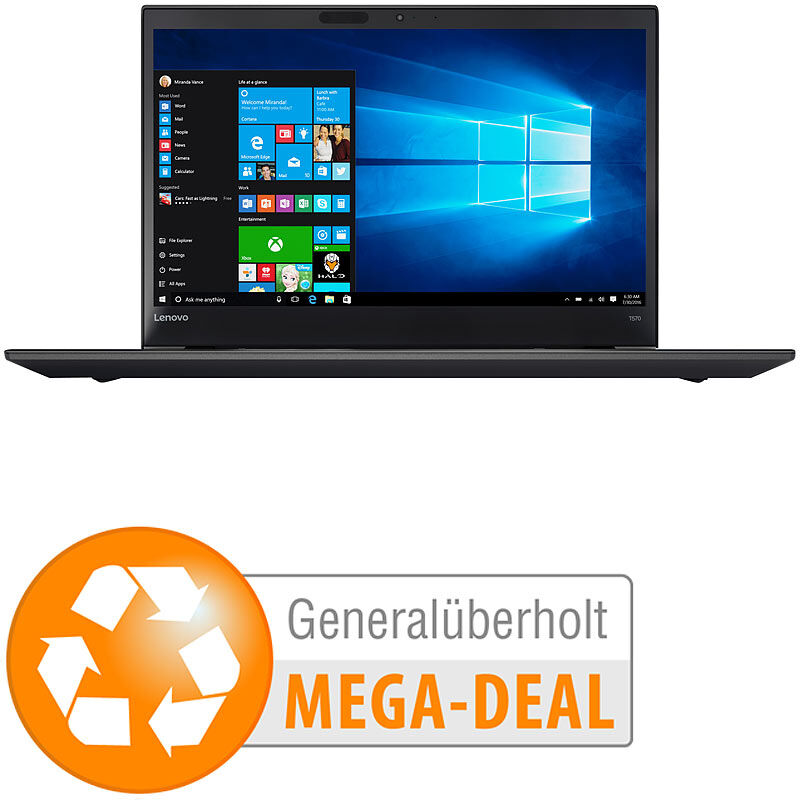 IBM ThinkPad T570, 39,6 cm FHD, Core i7, 16GB, 256GB SSD (generalüberholt)