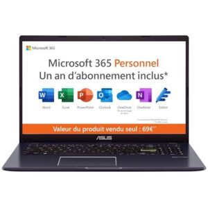 PC Portable ASUS VivoBook 15 E510 15,6 HD - Intel Pentium Silver N5030 - RAM 4Go - 128Go eMMC - Win 11 & Microsoft 365 - Publicité