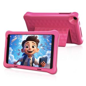 Wqplo Tablette pour Enfants 8 Pouces Android 12 Tablette Enfants 1280 * 800 IPS HD Écran 4000 MAH WiFi Bluetooth Double caméra Mode de Contrôle Parental Case d'amortissement (Rose) - Publicité