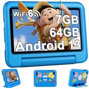 Oangcc 2024 Latest Tablette Enfants 7 Pouces Android 13, 7Go+64Go/TF 1To   WiFi 6   Quad-Core  BT 5.0   Contrôle Parenta l Kids Apps Pré-installé   Dual Cameras   Kids Tablettes avec Étui Anti-Chute Bleu - Publicité