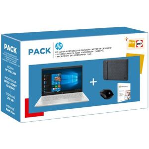 Pack PC Ultra-Portable HP Pavilion 14-ce3010nf 14" Intel® Core™ i5 8 Go RAM 256 Go SSD Argent + Souris sans fil HP X220 Noir + Housse HP Chroma 14" + Microsoft 365 Personnel 1 an Couvercle de couleur argent minéral, cadre de clav - Publicité