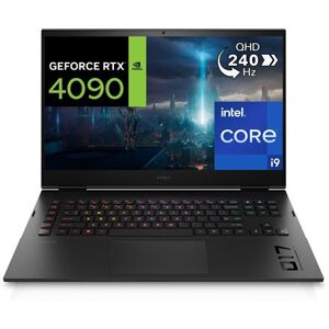 PC Portable Gaming HP Omen 17-ck2000nf 17,3" G-SYNC QHD 240Hz Intel Core i9 32 Go RAM 1 To SSD Nvidia Geforce RTX 4090 TGP 175W Noir Couvercle et base noir ombré, cadre de clavier en aluminium noir ombré ; Finition du couvercle et de la base brillante, fi - Publicité