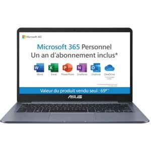 Pack Fnac PC Ultra-Portable Asus E406SA-BV265TS 14" Intel Celeron 4 Go RAM 64 Go eMMC avec Numpad + Sacoche + Microsoft 365 Personnel 1 an préinstallé Gris - Publicité