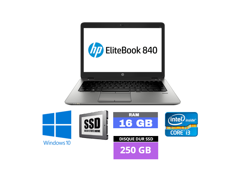 HP Elitebook 840 G2 Core i5 - 16Go RAM - SSD 500 Go - Windows 10  -