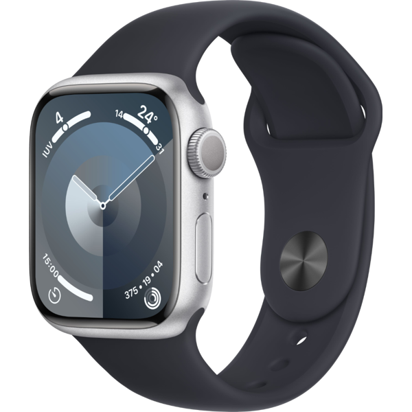 apple watch series 9 gps 41mm alluminio argento cinturino sport mezzanotte taglia ml no brand eu