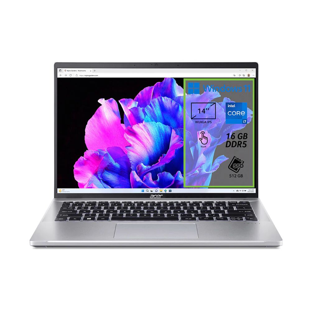 Acer Swift Go 14 SFG14-71T-70HC Computer portatile 35,6 cm (14) Touch screen WUXGA Intel® Core™ i7 i7-13700H 16 GB DDR5-SDRAM 512 GB SSD Wi-Fi 6E (802.11ax) Windows 11 Home Argento