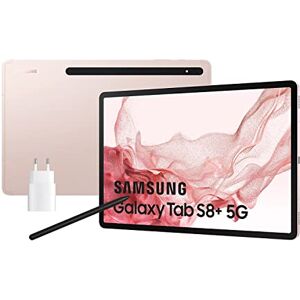 Samsung Galaxy Tab S8+ met oplader, tablet 12,4 inch (8 GB RAM, 256 GB geheugen, 5G, Android 12), roze Spaanse versie