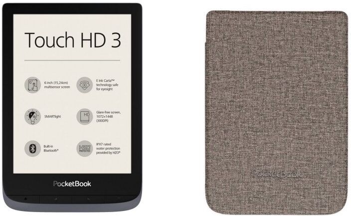 Pocketbook touch hd 3 ereader 6" 16gb gris + funda para libro electrónico 6" folio marrón/gris