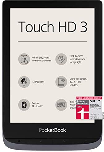 PB632-J-WW PocketBook e-Book Reader 'Touch HD 3' (16 GB minne; 15,24 cm (6 tum) E-Ink Carta Display; SMARTlight; Wi-Fi; Bluetooth) i silvergrå