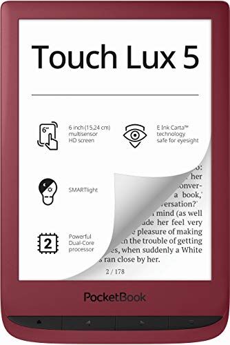 PB628-R-WW PocketBook e-bokläsare "Touch Lux 5" (8 GB minne, 15,24 cm (6 tum) e-Ink Carta-skärm, SMARTlight, Wi-Fi) RubyRed