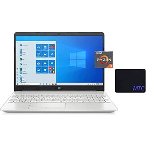 HP 2021 15.6'' HD Laptop, AMD Ryzen 3 3250U Processor, 16GB RAM, 512GB PCIe SSD, AMD Radeon Graphics, Win 10h, Fast Charge, Long-Lasting Battery, Webcam, Natural Silver, with MTC Mousepad