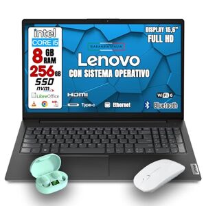 Lenovo New Notebook • Intel i5 CPU up to 4.4 GHz • 15.6" Full HD Monitor • SSD 256 GB • 8GB RAM • LAN, HDMI, USB • WIN 11 PRO and Libre Office Operating System • Wireless Mouse + Headphones