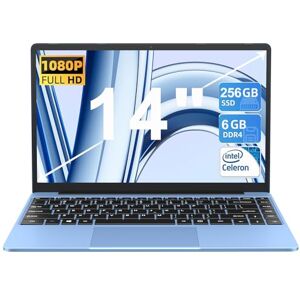 AOCWEI Laptop Computers Win 11 14" 6GB RAM 256GB SSD 1920x1080 FHD Traditional Laptop 2.4G+5G WiFi Bluetooth 4.2 Full Metal Notebook with Wireless Mouse-Blue