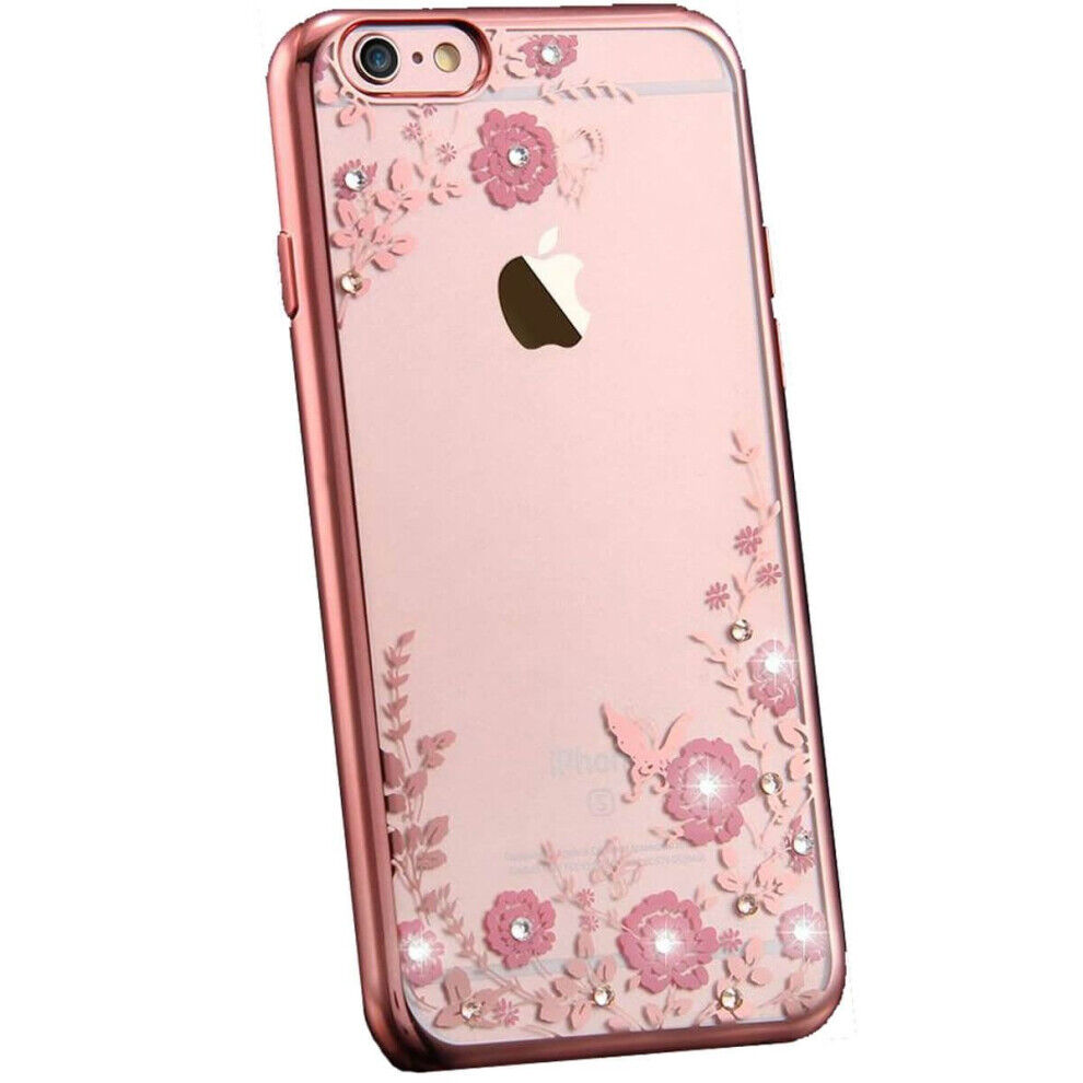 Unbranded (Rose Gold, For Apple iPhone 6) Flower Bling Glitter Diamond Sparkly Soft Gel Ca