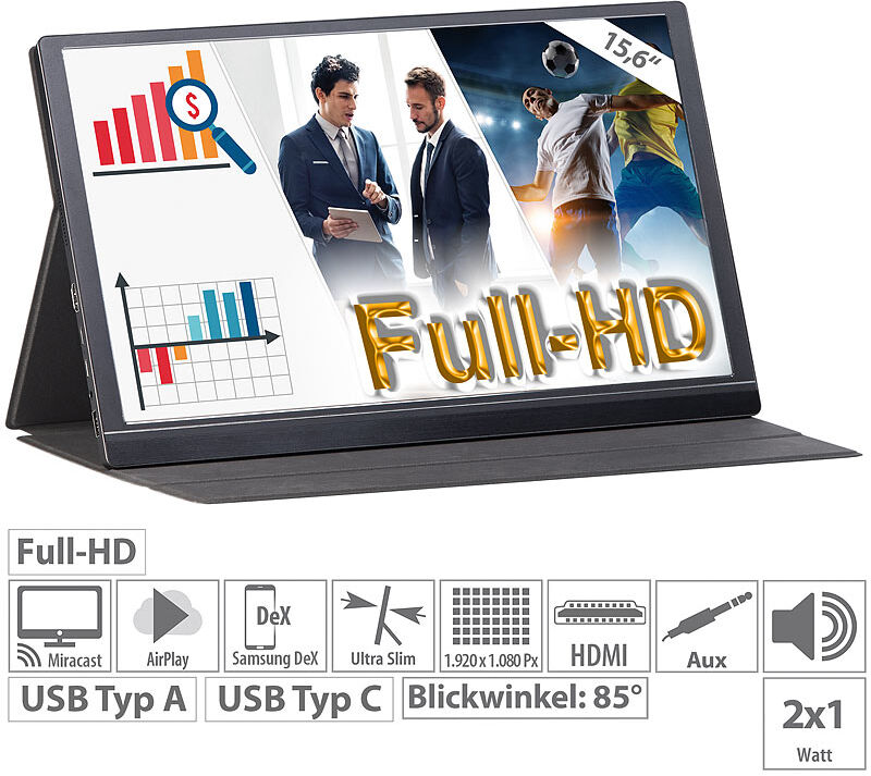 auvisio Mobiler Full-HD-IPS-Monitor, 39,6 cm (15.6