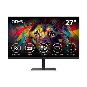 ODYS i27 Monitor - (27-Zoll-Bildschirm im rahmenlosen Design, Full HD, 100 Hz, mit HDR, IPS Panel, FreeSync, HDMI, USB-C, 3,5mm Audio)