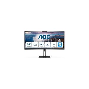 AOC V5 CU34V5CW - LED-skærm - kurvet - 34 - 3440 x 1440 WQHD @ 100 Hz - VA - 300 cd/m² - 3000:1 - 1 ms - HDMI, DisplayPort, USB-C - højtalere/Webcam - Sort