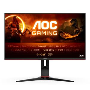 AOC Gaming U28G2XU2-28 UHD Moniteur 144 Hz, 1 ms, FreeSync Premium Pro, HDR400 (3840 x 2160, HDMI, DisplayPort, Hub USB) Noir/Rouge - Publicité