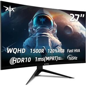 KTC Ecran PC Gamer 27" Incurvé, 165Hz Ecran Gaming, QHD 2K 2560 x 1440p, 1ms, VA 1500R, 120% sRGB, HDR 10, FreeSync & G-Sync, écran de Réduction Lumière Bleue, VESA 100 * 100, Display Port, HDMI - Publicité