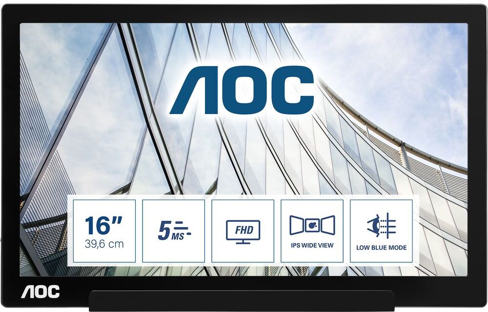 AOC I1601FWUX Full HD 16" LED Portable Monitor - Black, Black