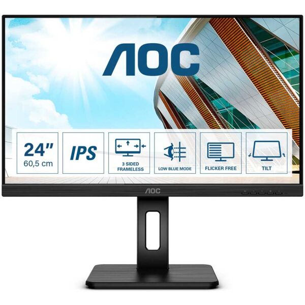 aoc q24p2q monitor 23.8 quad hd 250 cd/m² risposta 4 ms usb vga hdmi displayports - q24p2q pro-line