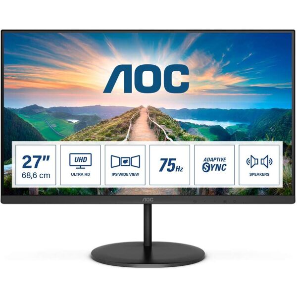 aoc u27v4ea monitor led 27 4k uhd risoluzione 3480 x 2160 pixel luminosità 350 cd/m² risposta 4 ms hdmi displayports - u27v4ea v4