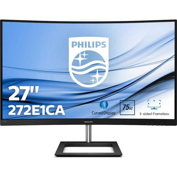 philips 272e1ca monitor pc 27 pollici curvo full hd 1920 x 1080 px luminosità 250 cd/m² contrasto 3000:1 vga hdmi displayport colore nero - 272e1ca e line