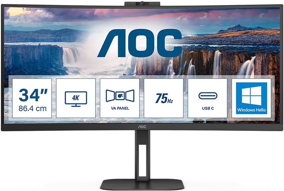 AOC V5 CU34V5CW/BK LED display 86,4 cm (34) 3440 x 1440 Pixel Wide Quad HD Nero