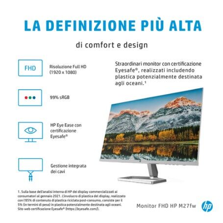 HP M27fw 68,6 cm (27") 1920 x 1080 Pixel Full HD LED Argento (2H1A4AA#ABB)