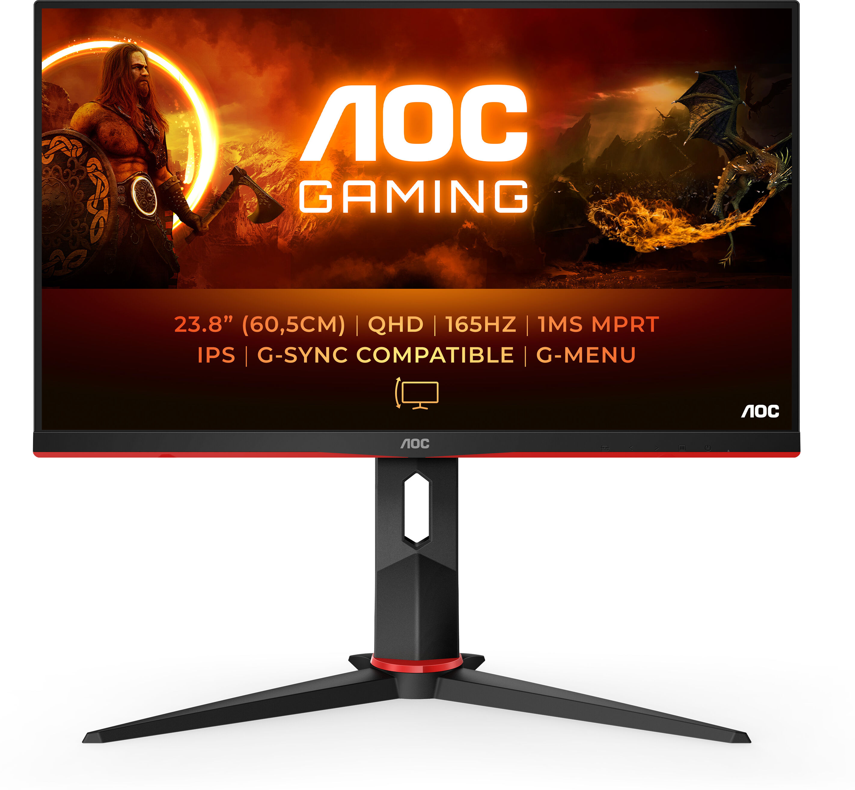 AOC Monitor  G2 Q24G2A/BK LED display 60,5 cm (23.8") 2560 x 1440 Pixel Quad HD LCD Nero, Rosso [Q24G2A/BK]