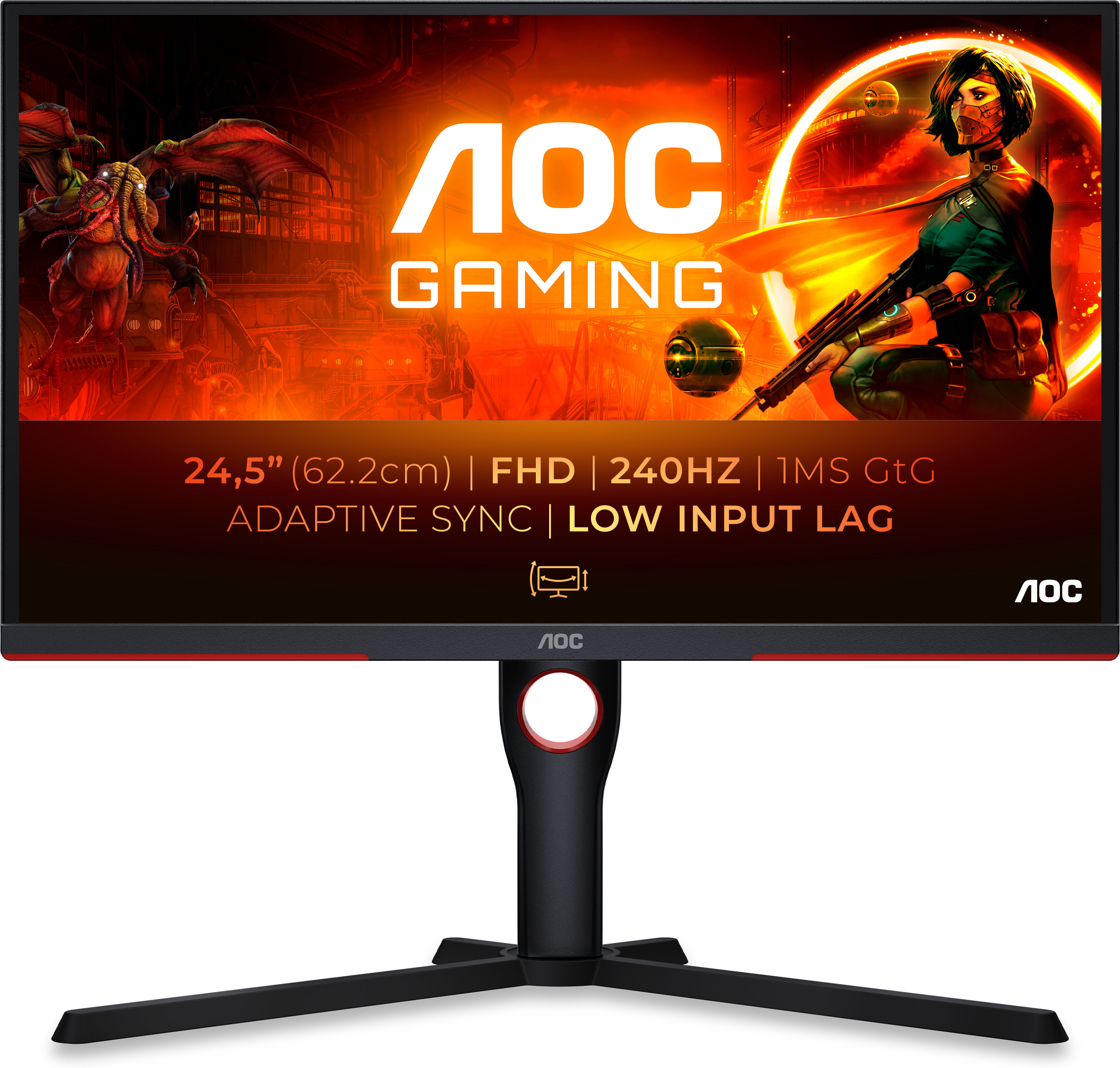 AOC G3 25G3ZM/BK Monitor PC 62,2 cm (24.5") 1920 x 1080 Pixel Full HD Nero, Rosso