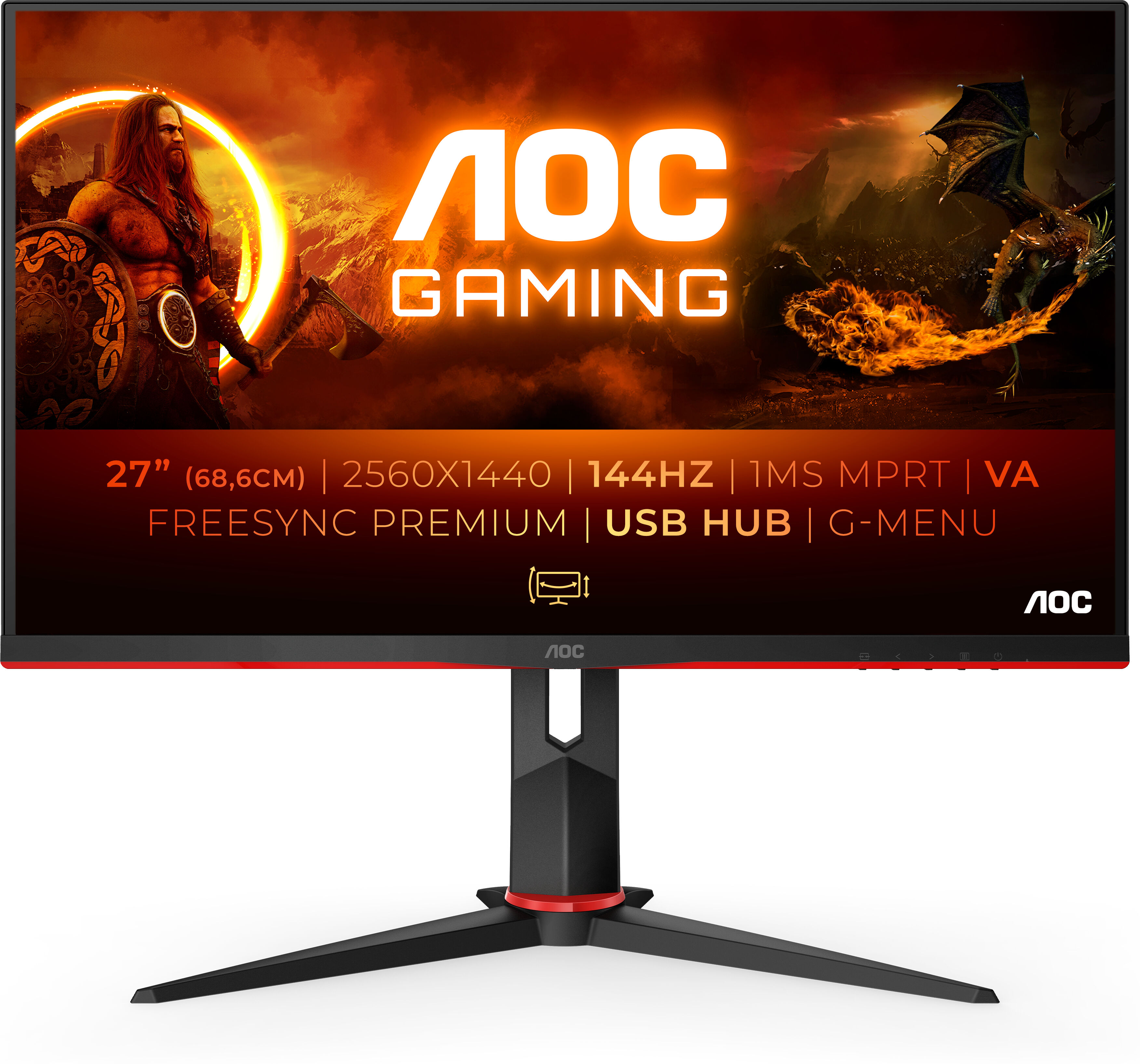 AOC G2 Q27G2U/BK Monitor PC 68,6 cm (27") 2560 x 1440 Pixel Quad HD LED Nero, Rosso [ Q27G2U/BK]