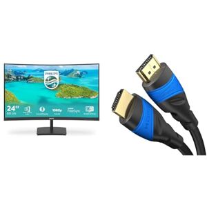 Philips 241E1SC - 24 Inch FHD Curved Monitor, 75Hz, VA, 4ms, AMD FreeSync, SmartImage, LowBlue Mode & HDMI Cable 4K – 5m – with A.I.S Shielding – Designed in Germany – by CableDirect