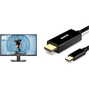 Dell SE2722HX 27 inch Full HD (1920 x 1080) Monitor, 75Hz, VA, 4ms, AMD FreeSync, HDMI, VGA & BENFEI USB C to HDMI Cable, 4K 1.8M USB Type C to HDMI Adapter (Thunderbolt 3/4, iPhone 15 Pro/Pro Max)