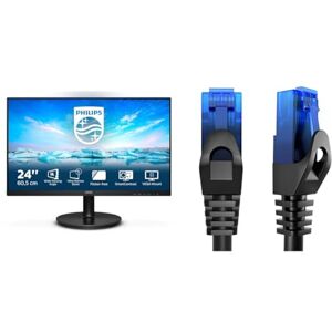 Philips 241V8LA- 24 Inch FHD Monitor, 75Hz, 4ms, VA, Speakers LowBlue, Flickerfree & Ethernet cable – 7.5m – Network, patch & internet cable with break-proof design for maximum UK internet speeds