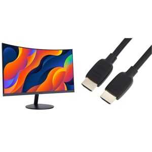 KOORUI 24-Inch Curved Computer Monitor- Full HD 1080P 60Hz Gaming Monitor 1800R LED Monitor HDMI & Amazon Basics HDMI Cable, 48Gbps High-Speed, 8K@60Hz, 4K@120Hz, Gold-Plated Plugs, Ethernet Ready