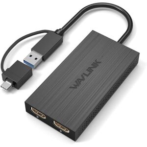 WAVLINK USB 3.0 or USB C to Dual HDMI Splitter Extended Display for Dual Monitor, Displaylink Adapter Dual HDMI 4K 60Hz for Apple Mac M1/M2/M3 or Windows 10/11, USB A/C to HDMI 4K Output