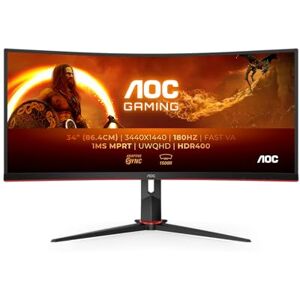 AOC Gaming CU34G2XP - 34 Inch WQHD Curved Monitor, VA, 180Hz, 1ms GtG, HDR400, Height Adjust, Game Mode, Speakers (3440 x 1440, 400 cd/m HDMI 2.0 / DP 1.4)