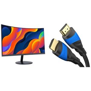 KOORUI 24-Inch Curved Computer Monitor- Full HD 1080P 60Hz Gaming Monitor 1800R LED Monitor HDMI VGA & HDMI Cable 4K – 5m – with A.I.S Shielding – Designed in Germany – by CableDirect