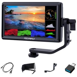 FEELWORLD FW568 V3 6 inch DSLR Camera Field Monitor Peaking Focus Assist Small Full HD 1920x1080 IPS 4K HDMI 8.4 V DC Input Output Include Tilt Arm