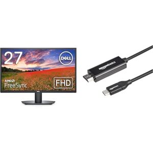 Dell SE2722HX 27 inch Full HD Monitor, 75Hz, VA, 4ms, AMD FreeSync, HDMI, VGA, 3 Year Warranty, Black & Amazon Basics USB-C to HDMI Cable Adapter 4K@30Hz, 0.9 metres, Black