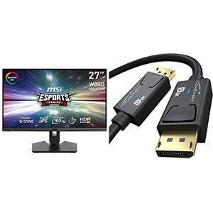 MSI Optix MAG274QRF-QD Esports Gaming IPS Monitor - 27 Inch, 16:9 WQHD (2560 x 1440), 2K, Rapid IPS, 165 Hz, 1ms GTG, G-SYNC Compatible & KabelDirekt – 8K DisplayPort & DP cable – 2m