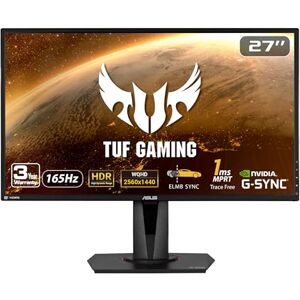 Asus TUF Gaming 27" 2K HDR Gaming Monitor (VG27AQ) - WQHD (2560 x 1440), 165Hz (Supports 144Hz), 1ms, Extreme Low Motion Blur, Speaker, G-SYNC Compatible, VESA Mountable, DisplayPort, HDMI