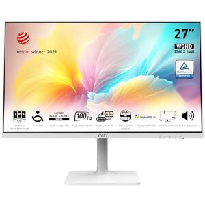 MSI Modern MD272QXPW 27 Inch WQHD Office Monitor - 2560 x 1440 IPS Panel, 100 Hz, Eye-Friendly Screen, DisplayHDR 400, Built-in Speakers, 4-Way Adjustable Stand, KVM - DP 1.2a, HDMI 2.0b, USB Type-C