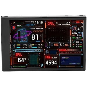 Jopwkuin PC Temperature Display, IPS Mini Display Dual USB Port Computer CPU Monitor 3.5in with Visual Theme Editor for Gaming