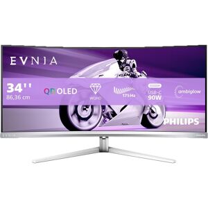 PHILIPS Evnia 34M2C8600 Quad HD 34" Curved OLED Gaming Monitor - Silver, Silver/Grey